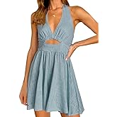 Inorin Womens Summer Sleeveless Halter V Neck Backless Cut Out Sexy Casual Party Swing Flared Mini Dress