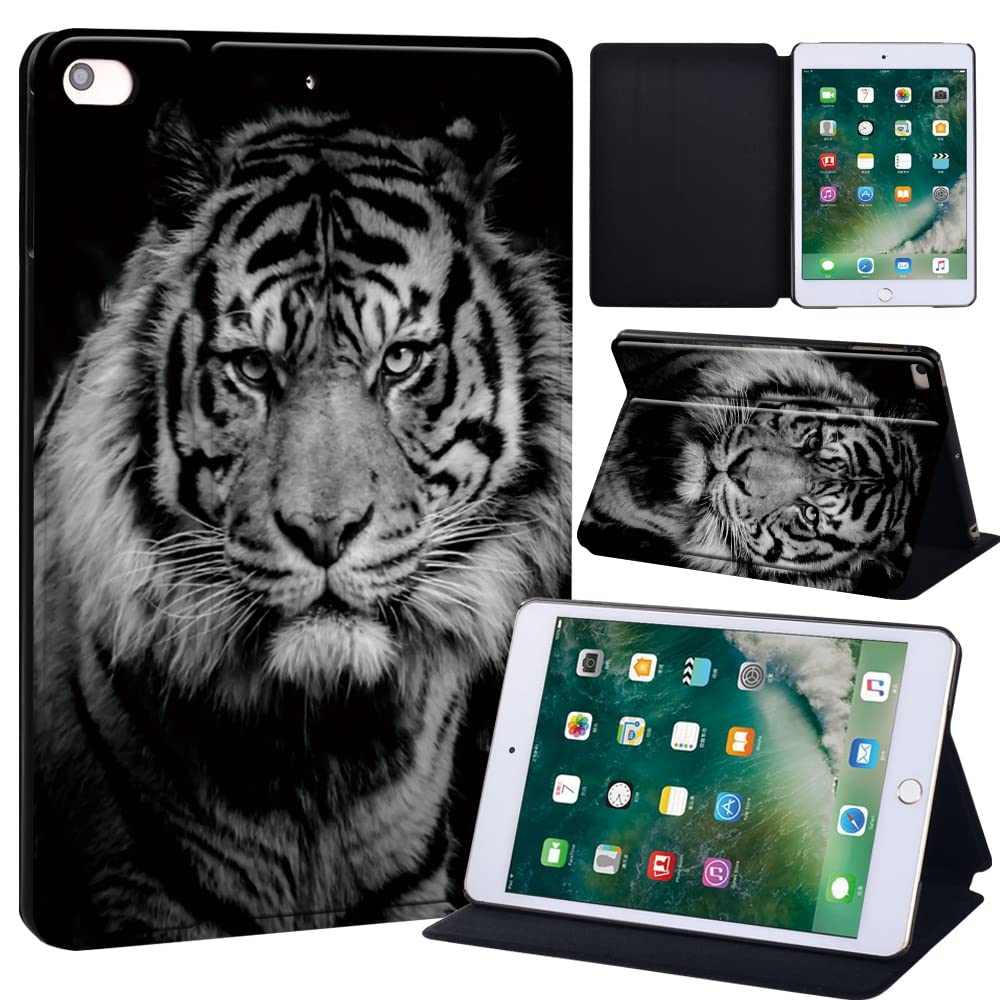 Animal Printed FINDING CASE Fit Apple iPad Mini 4/5 Tablet - Printed PU Flip Leather Smart Lightweight Shell Stand Cover Case for iPad Mini 4 Mini 5 (Tiger)