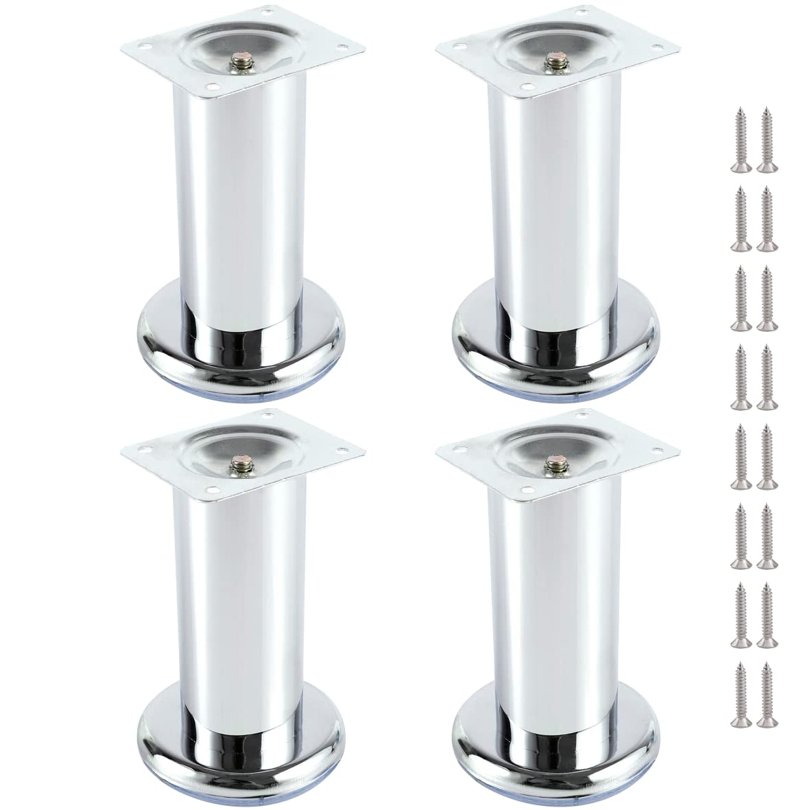 MixDora 4 x Furniture Foot Wardrobe Foot Bed Feet Couch Feet Sofa Feet Furniture Leg Base Chrome (120mm)