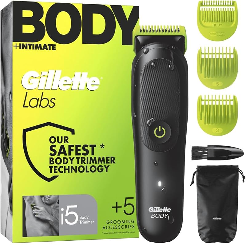 Labs i5 Body + Intimate Trimmer Men's with SkinFirst Technology - Intimate Shaver Man for Body & Intimate Area, Waterproof - Black/Green