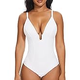 SHAPERIN Corset Bodysuit for Women Shapewear Tummy Control Body Suits U Plunge Backless Thong Body Shaper