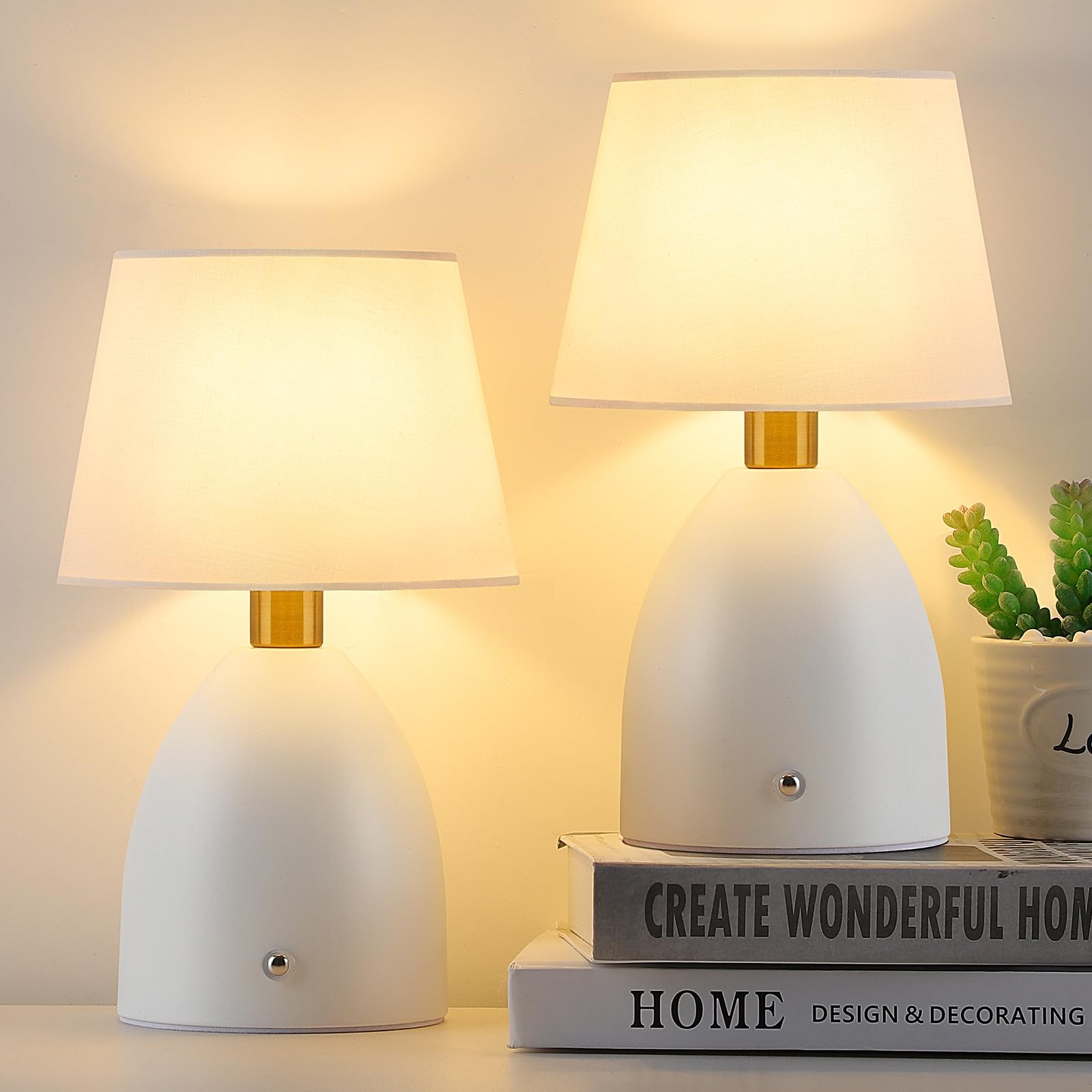 Photo 1 of **minor dent damage on lamp head**GGOYING Cordless Table Lamp Set of 2, 5400mAh Rechargeable Battery Powered Desk Lamp, 4-Level Brightness Dimmable Bedside Night Light for Bedroom Camping Balcony, White