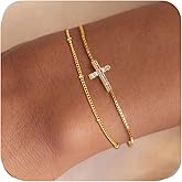 Cross Bracelet for Women,Dainty 14k Gold Plated Bracelets for Women Small Wrist, Trendy Stack Thin Chain Bracelet Gold Jewelry for Womens Baptism Gift