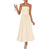 ZESICA Women's Summer Sleeveless Midi Dress 2026 Strapless Ruched A Line Flowy Wedding Guest Party Beach Long Dresses