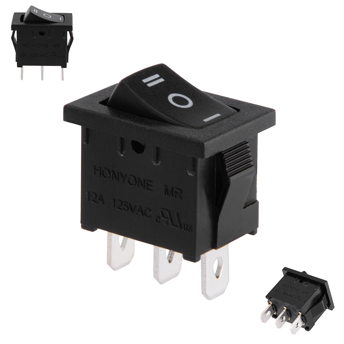 Sourcingmap SPDT 3P 3 Position On-Off-On Toggle Wiring Boat Rocker Switch Black AC 125V/12A 250V/10A