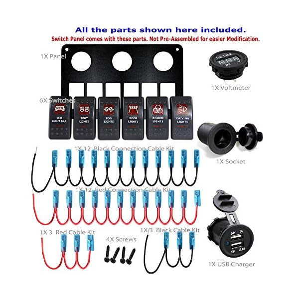 Proelectric-Red-LED-Light-1-Waterproof-MarineBoat-Car-Switch-Panel-6-Gang-USB-Charger-Voltage-Indicator-Power-Socket-5-pin-On-Off-Rocker-Switch