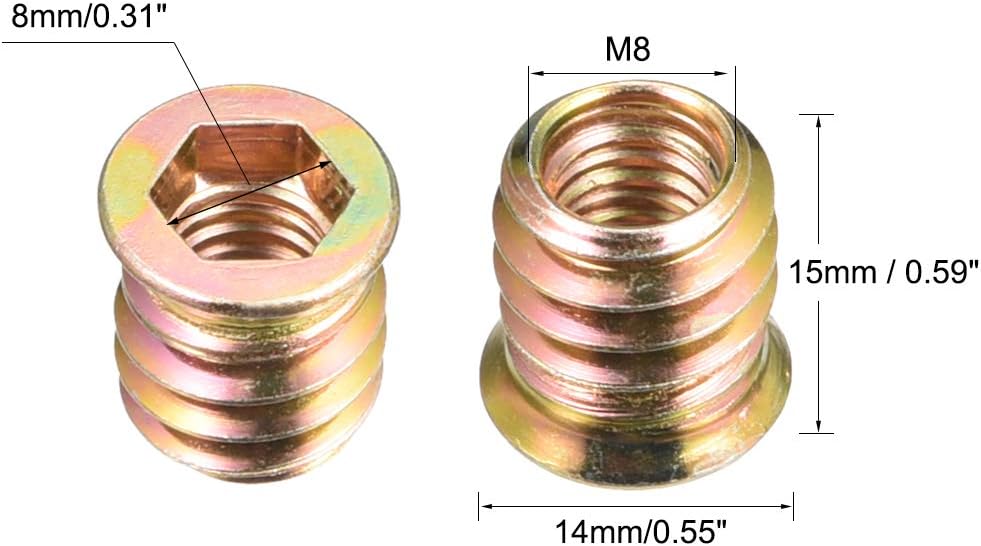 sourcing map Wood Furniture M8x15mm Threaded Insert Nuts Interface Hex Socket Drive 20pcs - Image 4