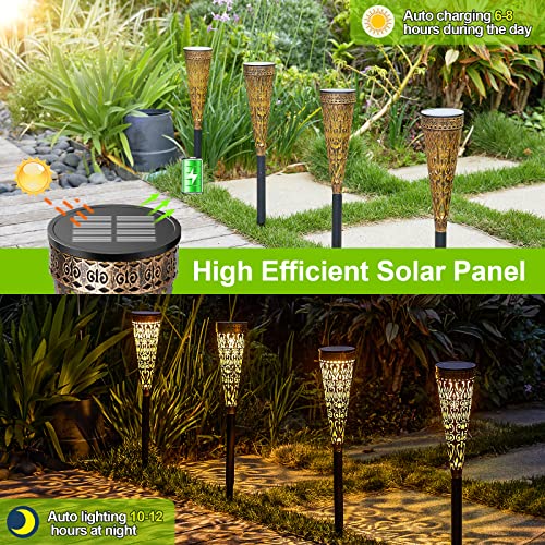 GEARLTIE Solar Lights for Outdoor Garden Pack of 4, 800 mAh Solar Lights for Outdoor Use with Warm/White LED, IP65 Weatherproof Balcony Decoration Garden Metal Lanterns Solar Outdoor Path Patio