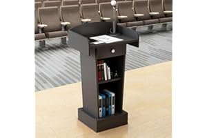 IOEDHW Wooden Podium, Hostess Stand Speaking Lectern, Portable Podium Stand Reception Desk with Drawer, Podium Pulpits for Churches Classroom (Black)