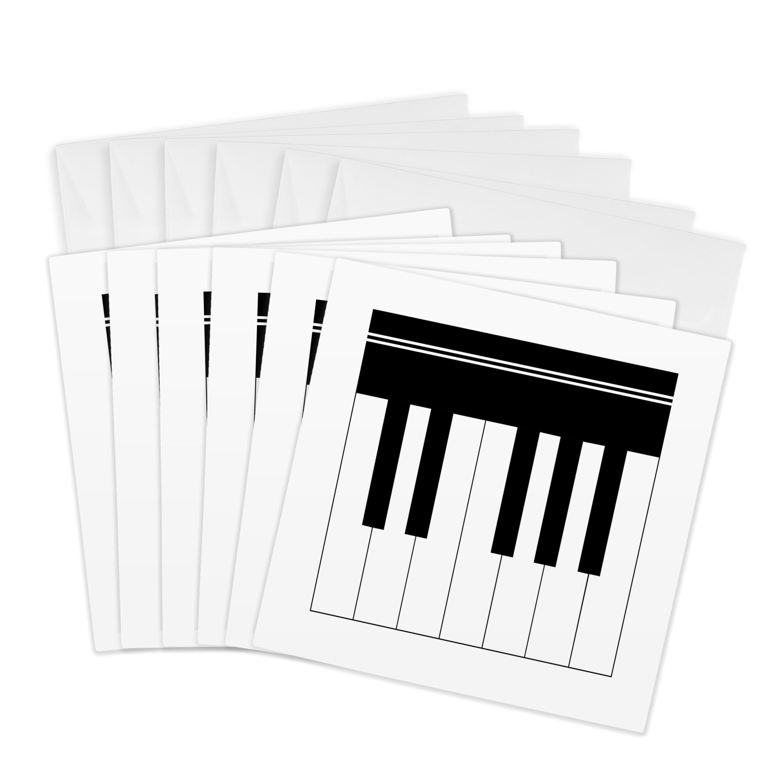 3Drose Piano Keys - Black and White Keyboard Musical Design - Pianist Music Player and Musician Gifts - Greeting Cards, 6 by 6-inches, Set of 6 (gc_112827_1)