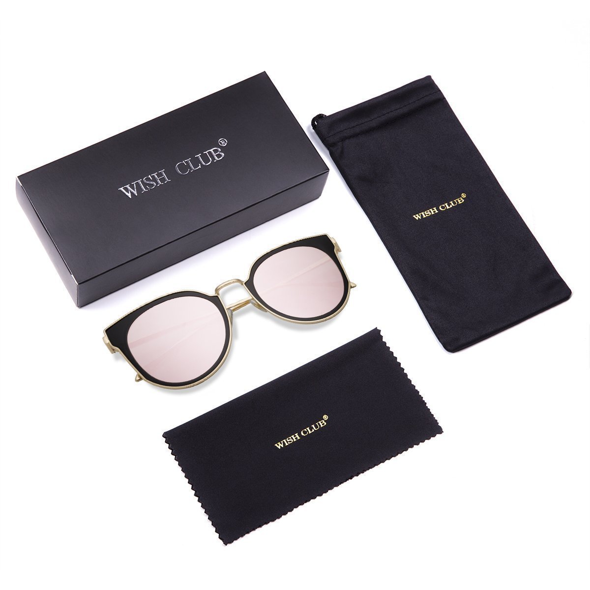 WISH CLUB Cat Eyes Flat Lens Fashion Sunglasses for Women Horn Rimmed with UV 400 Eyewear for Girls Metal Frame Sun Glasses (Pink3) 8059