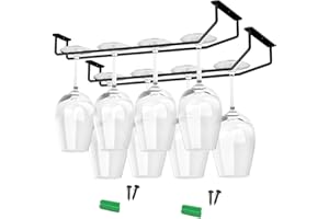 Black Under-Cabinet Hanging Stemware Rack - 13.3-inch (33.8cm) Space-Saving Glass Holder for Kitchen Cabinets, Bar Countertop