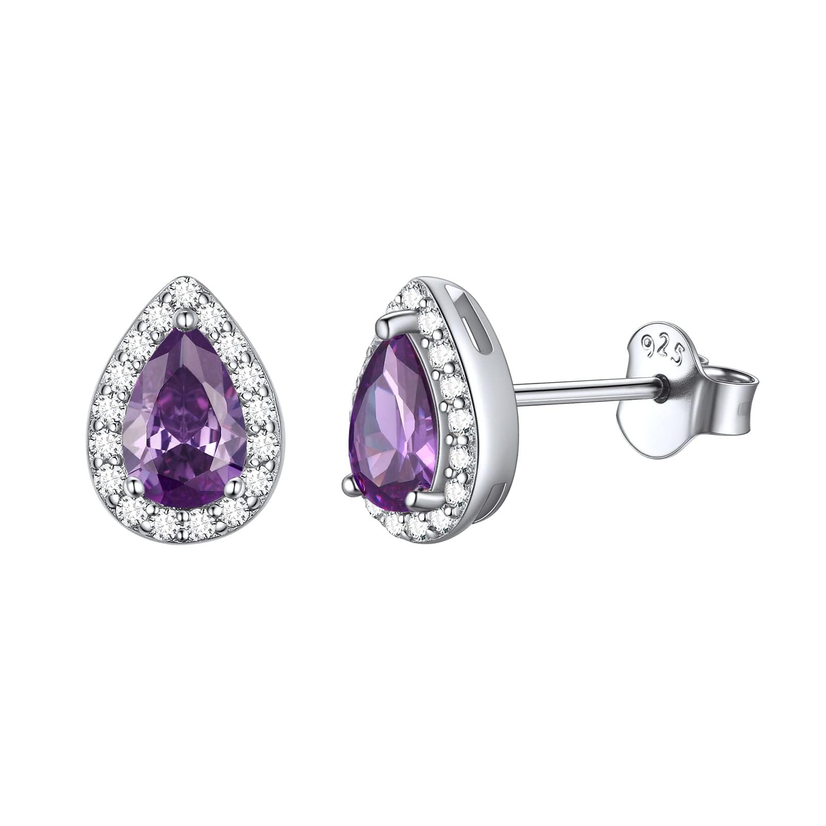 ChicSilver Earrings Womens 925 Sterling Silver February Amethyst Birthstone Stud Earring Tiny Silver Sleeper Earrings for Her