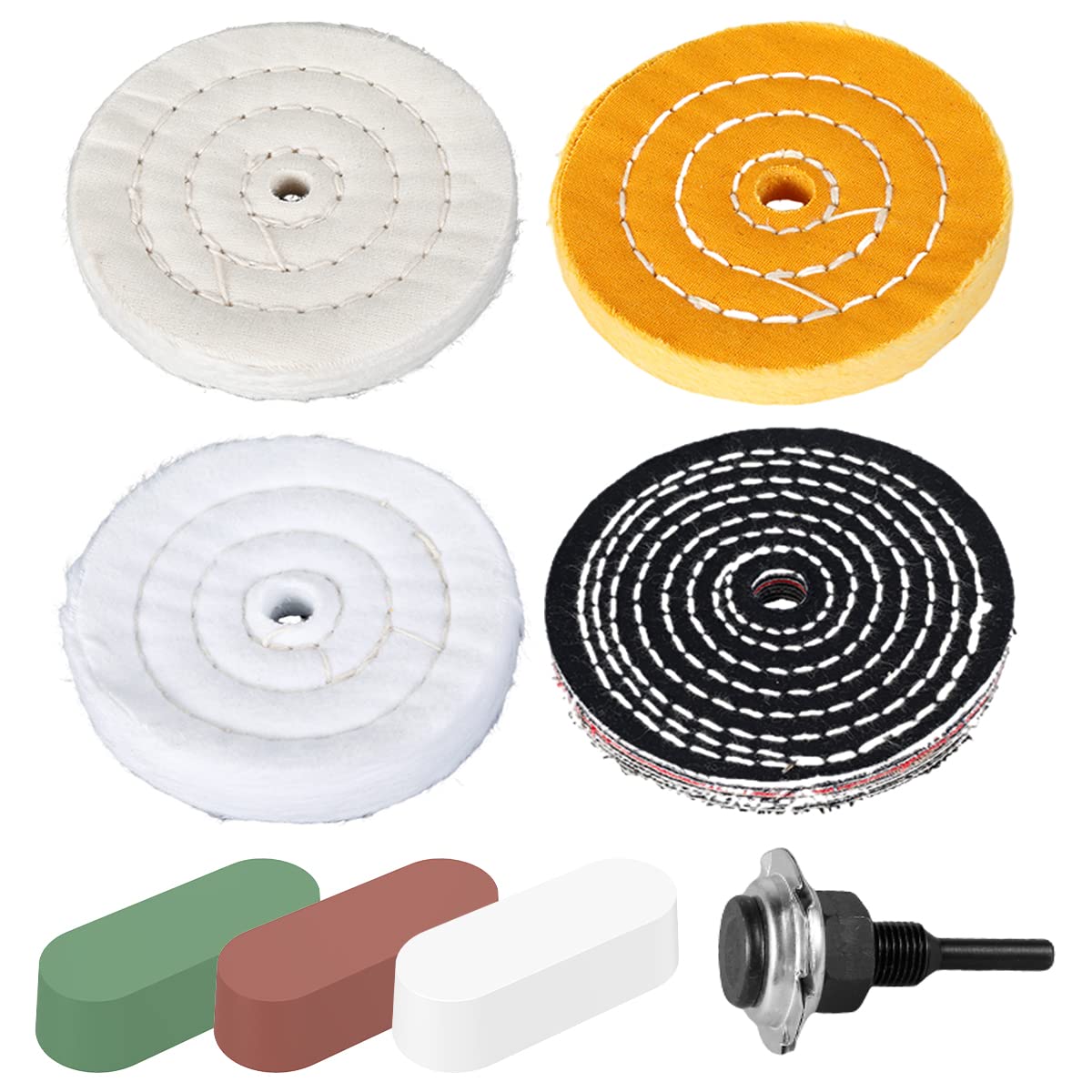 4 PCS Buffing Polishing Wheel Kits, 4" Polishing Pads for Drill Metal Polishing Kit with 3 PCS Rouge Compound and 1/4" Shank Buffing Polishing Accessories for Metal Wood Plastic Ceramic Glass