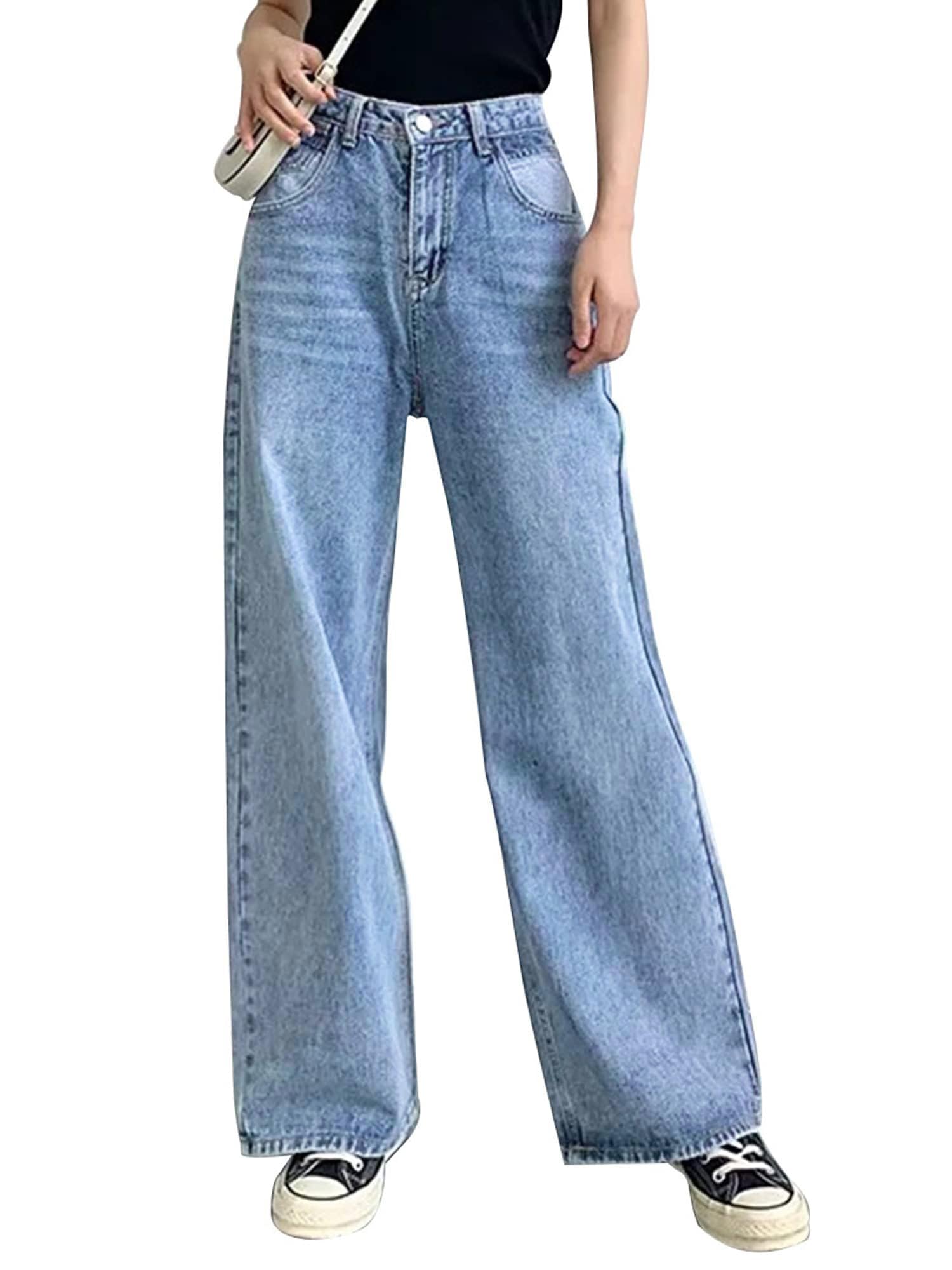 Photo 1 of HDLTE Women's High Waist Wide Leg Jeans - Baggy Loose Boyfriend Denim Pants - Y2K Light Wash SMALL
