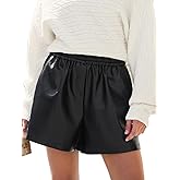 CUPSHE Faux Leather Shorts for Women High Wasited Pull On Pleated Pleather Shorts with Elastic Waist Pockets