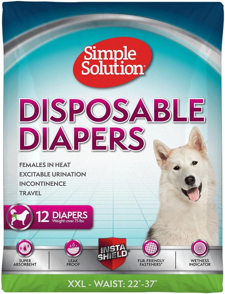 Simple Solution Extra Large Dog Diapers Female 22-37 Inch Waist 12 Count