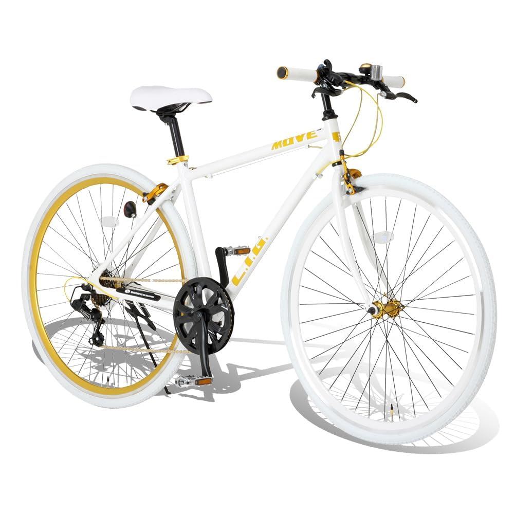 リグ(LIG) クロスバイク 自転車 700C シマノ 7段変速 アルミフレーム カラータイヤ カラーリム フロントクイックリリース ホワイト LIG MOVE 19247商品画像