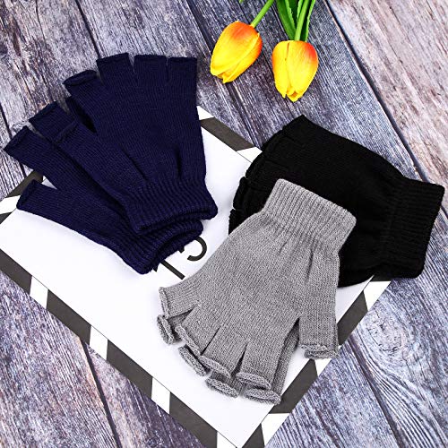 Cooraby 12 Pairs Winter Half Finger Gloves Flexibly Stretchy Knit