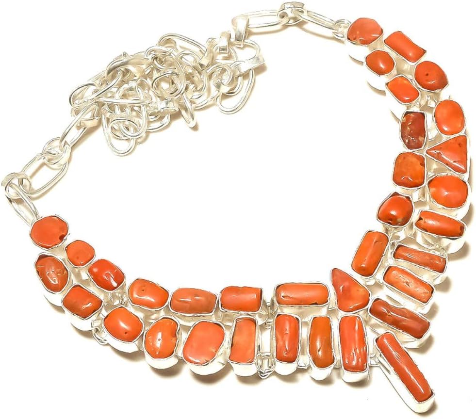 Italian Red Coral Sterling Silver Overlay 48 grams Necklace 17-18"