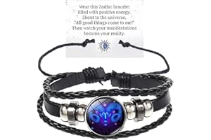 IQPDYV Zodiac Signs Spirit Bracelet Multilayer 12 Constellation Bracelet for Women Men Handmade Woven Zodiac Leather Bracelets Adjustable Glow in the Dark Zodiac Cuff Bangles for Constellation Lover