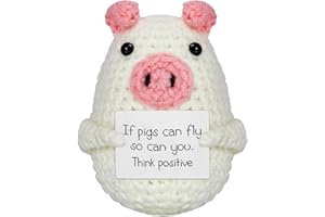 HonKuaDL Handmade Mini Cute Funny Positive Pig, Emotional Encouragement Card for Cheer Up,Crochet Pig Knitted Doll, Ideal Gift for Party Office Home Decoration (White and Pink Pig)