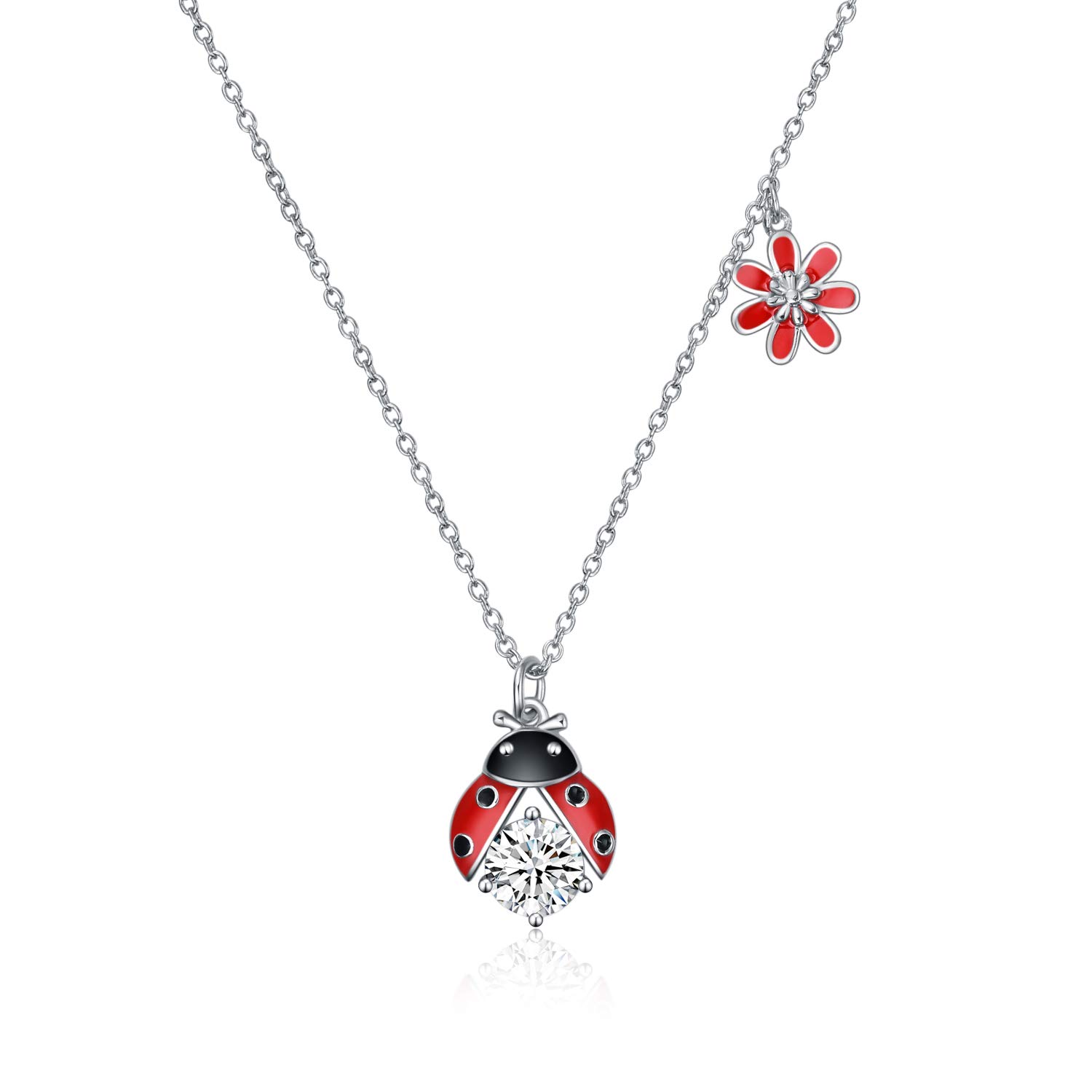 YFN Ladybird Necklace 925 Sterling Silver Cubic Zirconia Lucky Ladybug Pendant Fashion Jewellery Gifts for Women Girls