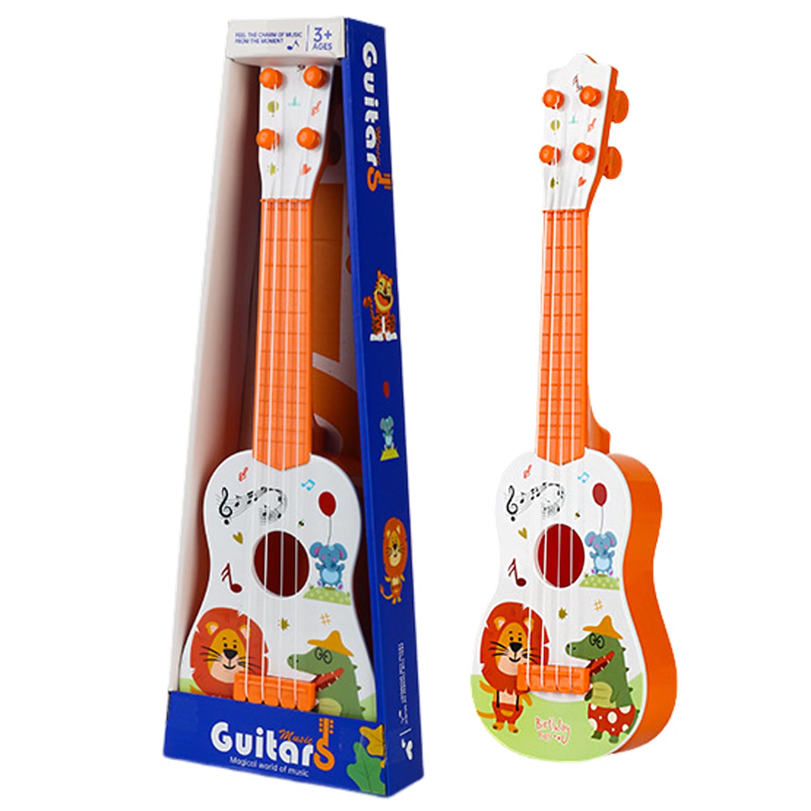 Kids Ukulele Guitar Toy, 41cm Guitar Musical Toy Instruments with 4 Ajustable Strings, Cartoon Mini Guitar Music Learning Educational Toys for Toddlers Beginners Boys Girls Gift (Orange)