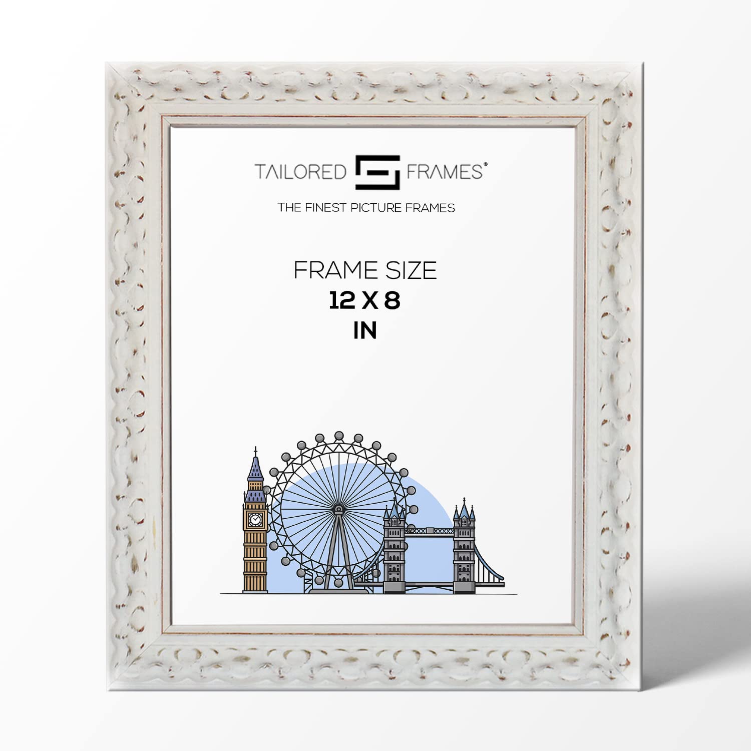 Tailored Frames Vienna White 12" x 8" | Rustic Style Vintage Single Picture Frame | Table Top & Wall Hanging Type | Photo Frame Without Mount — image 1
