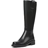 Eteridrey Black Knee High Boots Women, Wide Calf Boots for Women with Chunky Heel Round Toe, Tall Riding Leather Flat Low Heel Boot with Side Zipper, Comfort, Classic Long Dress Boot