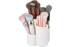 Yesesion Makeup Brush Holder Organizer for Vanity, Plastic Round Cosmetics Brushes Storage with 4 Compartment for Lipsticks, Hair Accessories, Beauty Tool in Bathroom, Dresser, Pencil Cup (White)