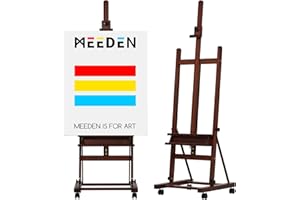 MEEDEN Large Studio Artist Easel, Holds Max Canvas 48", Solid Beech Wood H-Frame Easel with Large Storage Tray, Adjustable Ar
