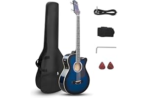 Ktaxon 4 String Acoustic Bass Guitar, Full Size Bass Guitar Kit with Portable Guitar Bag, Premium Cable, Wrench, Strap, Plectrum (Blue)
