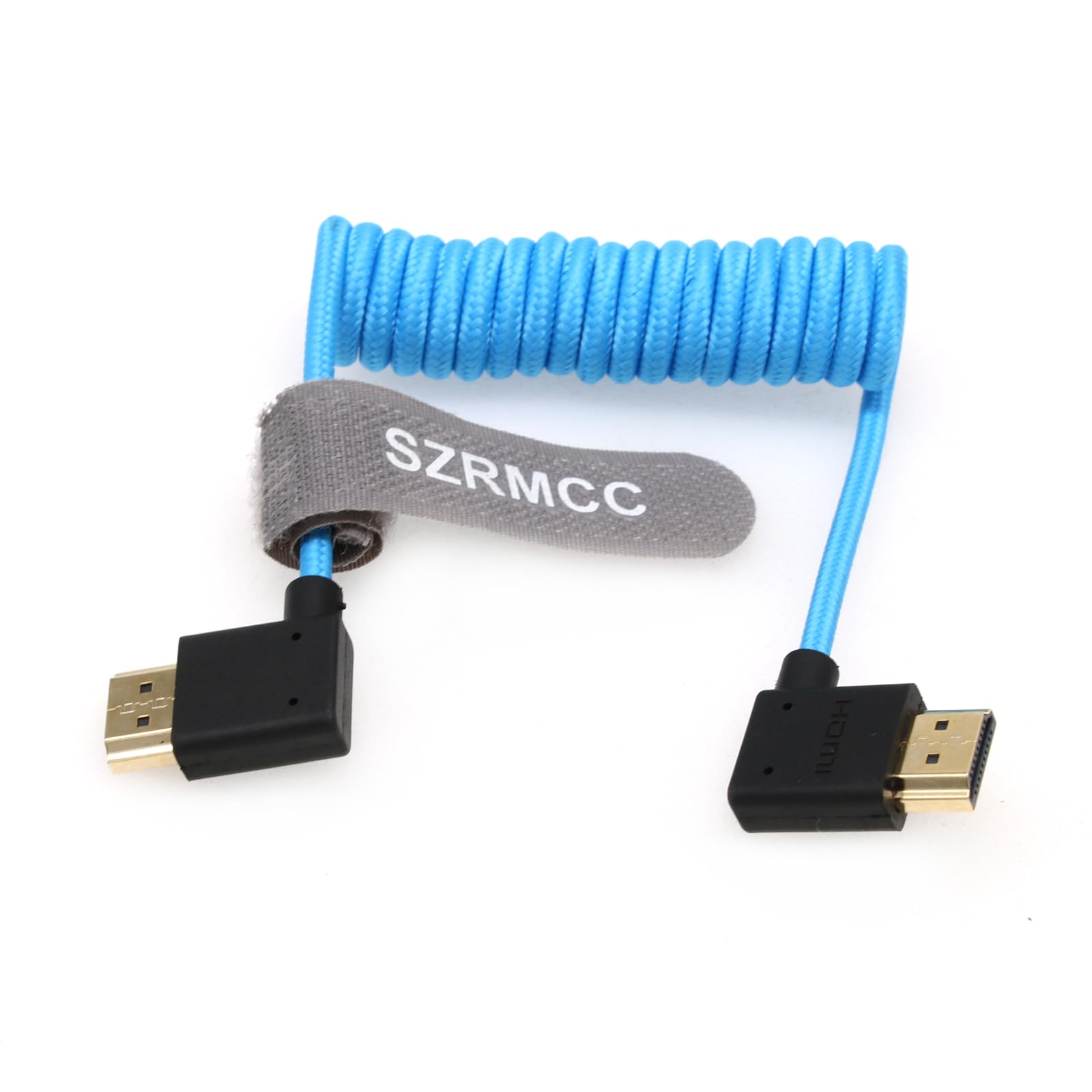 SZRMCC 8k 2.1HDMI Cable Left to Right HDMI Braided Coiled Cable Ultra High Speed Soft HDMI Cable for Z Cam E2 Portkeys BM5 Atomos Shinobi Ninjav V Monitor Sony Canon Camera Blue — image 1