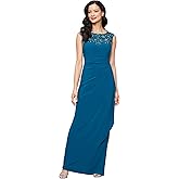 Alex Evenings Women's Long Column Dress with Sweetheart Illusion Neckline