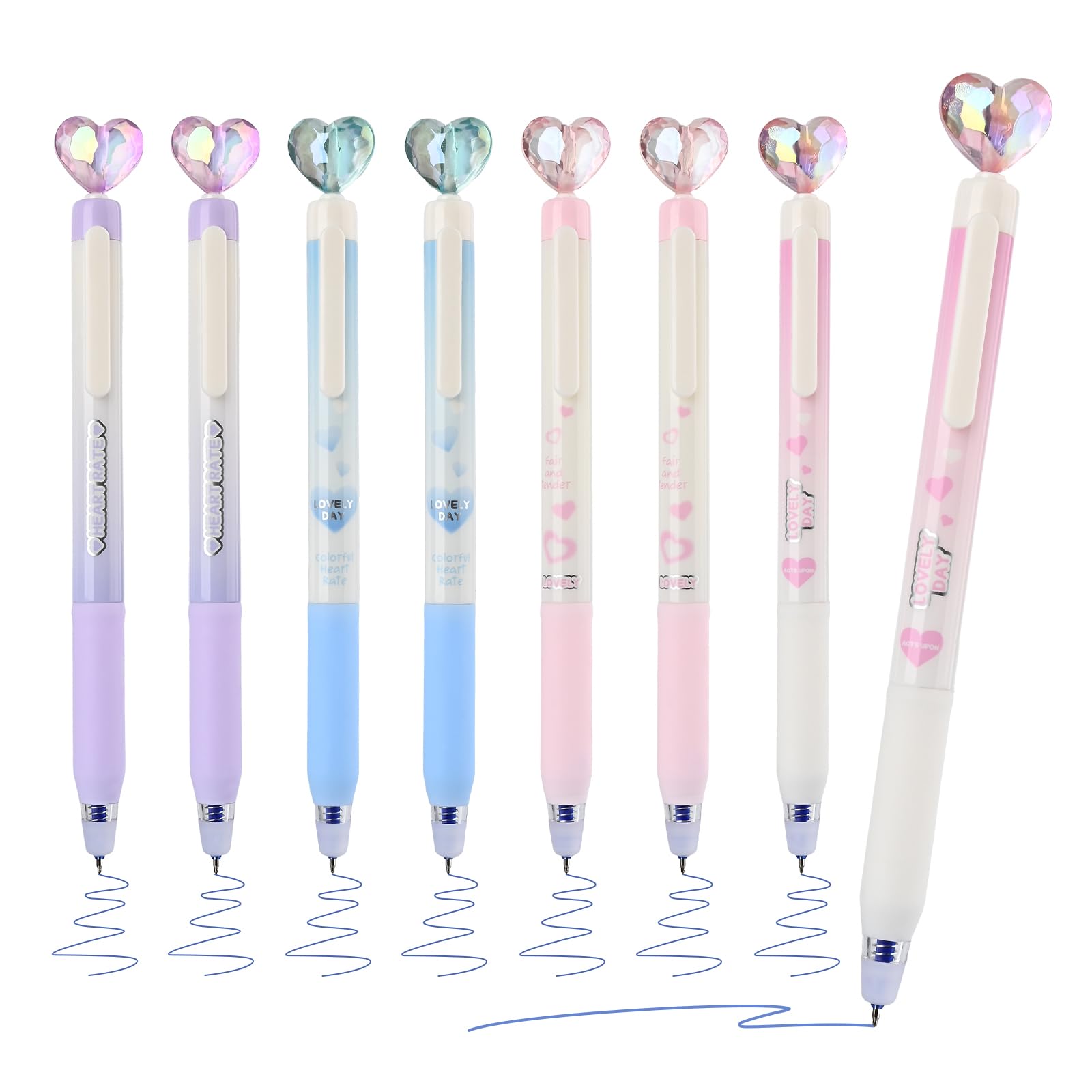 Photo 1 of Temiary 8 Pcs Retractable Erasable Gel Pens, 0.5 mm Fine Point Blue Ink Pen with Eraser, Smooth Writing for Crossword Puzzle (Transparent Heart)
