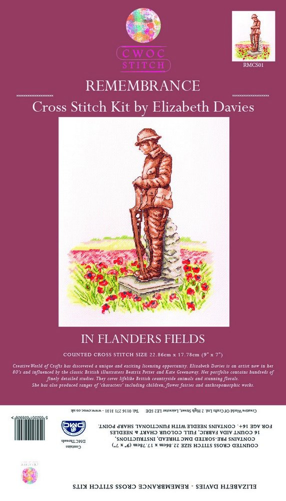 Creative World of Crafts Remembrance Counted Cross Stitch Kit - In Flanders Fields,31 x 18 x 1 cm