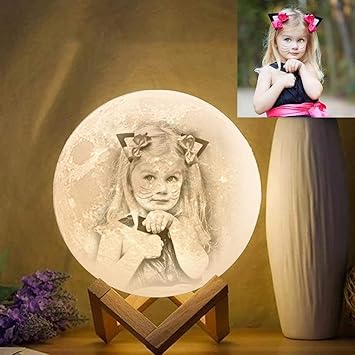 lampara de luna con imagen personalizada luz de la luna impresa en 3d luz nocturna led con soporte con control remoto tactil recargable por usb