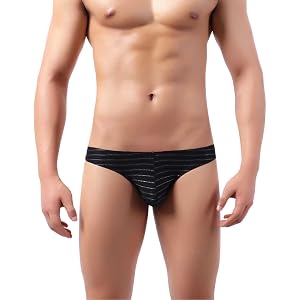 Mens Low Rise Bikini Briefs Underwear Colorful Stripe Breathable Half Covered Pouch Mens Sexy Triangle Underwear Briefs