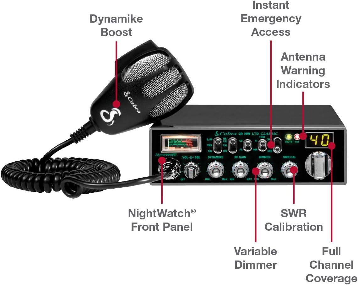 Cobra 29LTDCHR Professional CB Radio – Emergency Radio, Travel Essentials, Chrome, Talk Back, Instant Channel 9, 40 Channels, SWR Calibration: Car Electronics