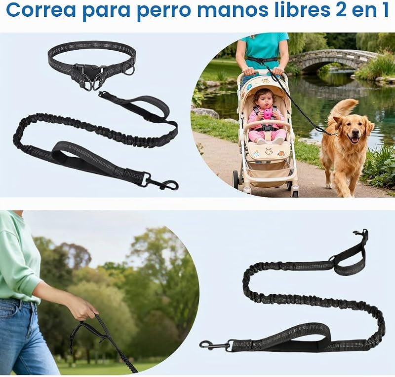 Trela multifuncional, trela para cães sem mãos, trela para cães sem mãos livres com costura refletora e saco de arrumação (preto) — foto 6 de 7