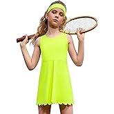 Girls Tennis Dress Sleeveless Pickleball Athletic Dress Golf Outfit with Detachable Built-in Bra & Shorts Pockets