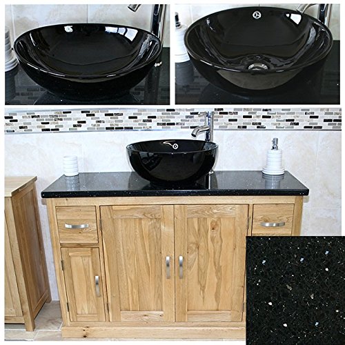 Oak Bathroom Vanity Unit with Black Quartz Top inc a black Ceramic