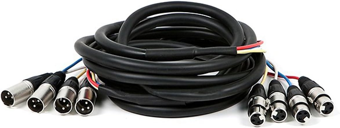 Monoprice 4-Channel XLR Male to XLR Female Snake Cable Cord - 3 Feet- Black/Silver with Metal Connector Housings Plastic and Rubber Cable Boots: Home Audio & Theater