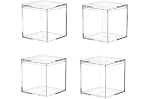 Dayaanee Small Clear Acrylic Box, 4 Pack Plastic Square Cube Containers with Lid Storage Box 2.9 X 2.9 X 2.9 inches/75X75X75mm for Candy Pill and Tiny Jewelry