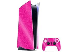 MIGHTY SKINS MightySkins Glossy Glitter Gaming Skin for PS5 / PlayStation 5 Bundle - Solid Hot Pink | Durable High-Gloss Glitter Finish | Easy to Apply and Change Style | Made in The USA