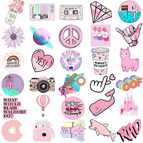 Cute Stickers for Water Bottles, 53 Pack Pink Waterproof Laptop