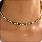 ARAVOP Tennis Necklaces for Women 18K Gold Plated White Red Green Blue Cubic Zirconia Necklaces Dainty Rhinestone Choker Necklaces Trendy Faux Diamond Tennis Chain 3mm