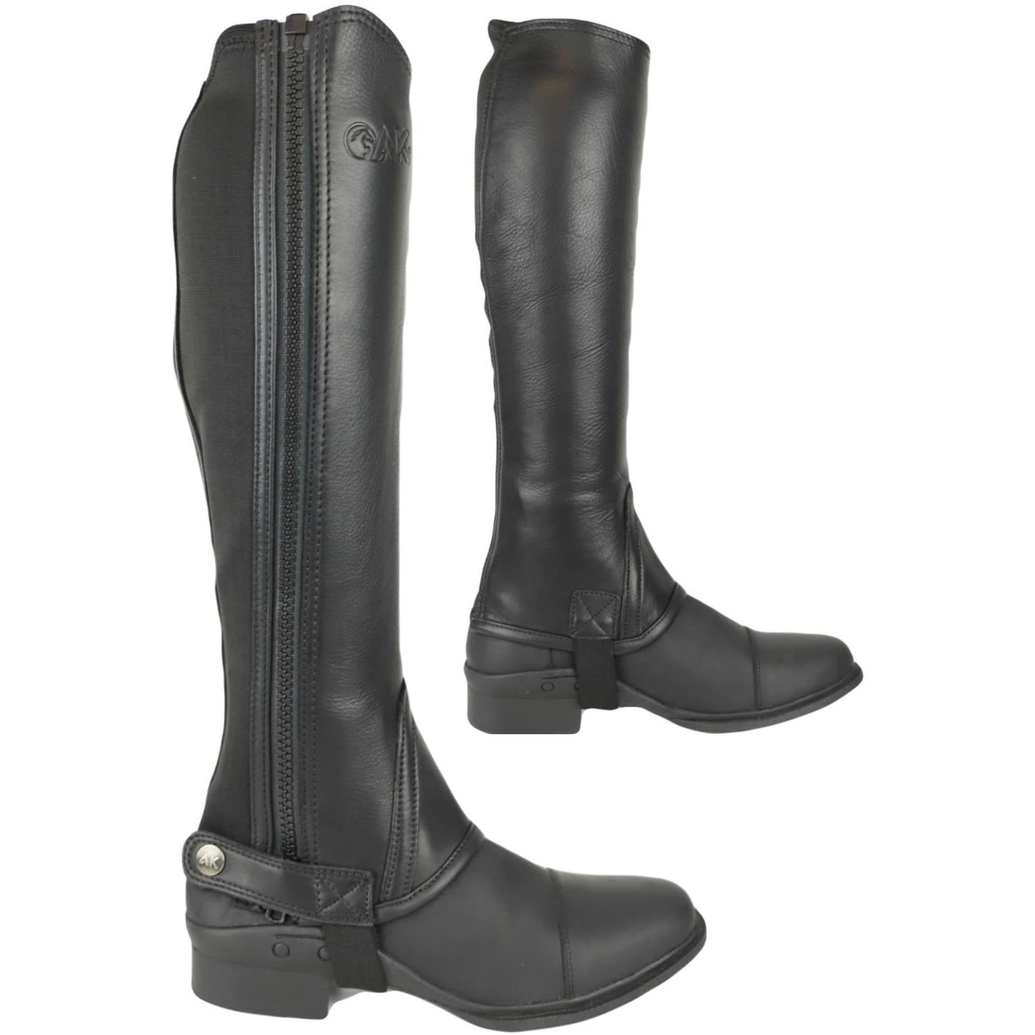 AK New Unisex Equestrian Horse Riding Half Chaps in Real Soft Leather Side Zip for easy on & off AKRS-1978 (Black, XXL)