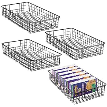 mDesign Household Metal Wire Cabinet Organizer Storage Organizer Bins Baskets trays - for Kitchen Pantry Pantry Fridge, Closets, Garage Laundry Bathroom - 16